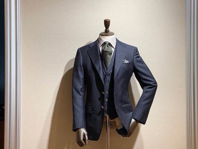 azabu tailor 麻布テーラーシャドウストライプネイビー シングルスーツ