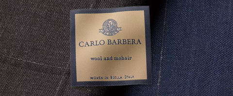 カルロ バルベラ　ウール＆モヘア生地の織りネームと生地のイメージ