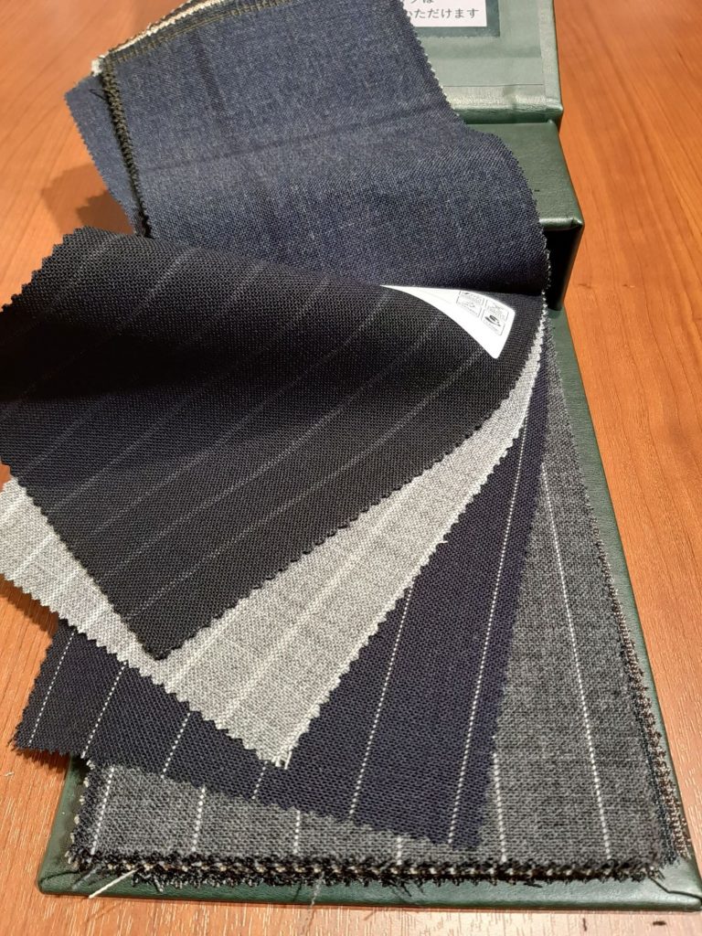 麻布テーラーの英国製フレスコ生地ストライプ柄のバリエーション