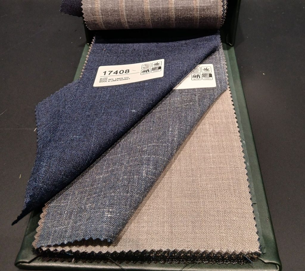 セットアップでビジネスカジュアルで使いやすい生地見本サンプル