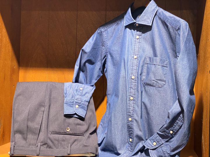 復活、インディゴ染めシャツ