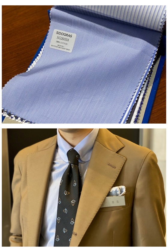 春先から着たいベージュカラーと新定番ヘアラインストライプ。