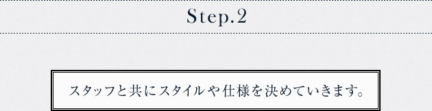 オーダーの流れ　Step.2　スタッフと共にスタイルや仕様を決めていきます。